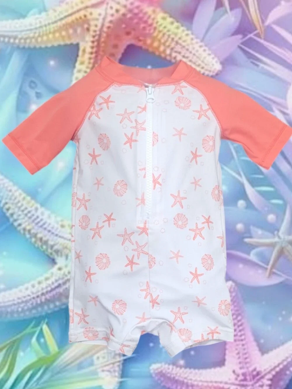 Old Navy Baby Girl's Starfish and Shells Rash Guard Swimsuit